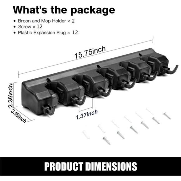 2 Pack Mop and Broom Holder,Wall Mounted Organizer Mop & Broom Storage Tool Rack - Picture 6 of 8